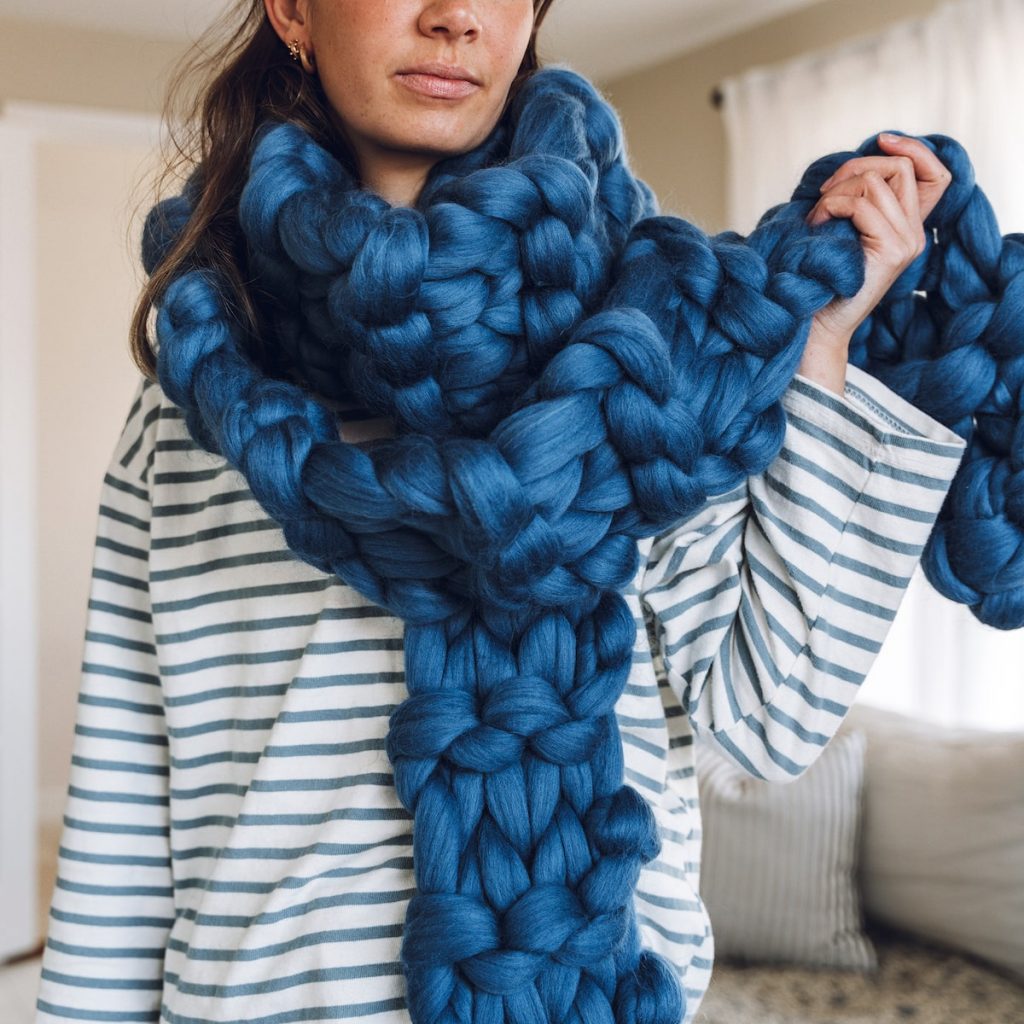 Knit Pure Merino Wool Long Scarf for Women Oversized Chunky 