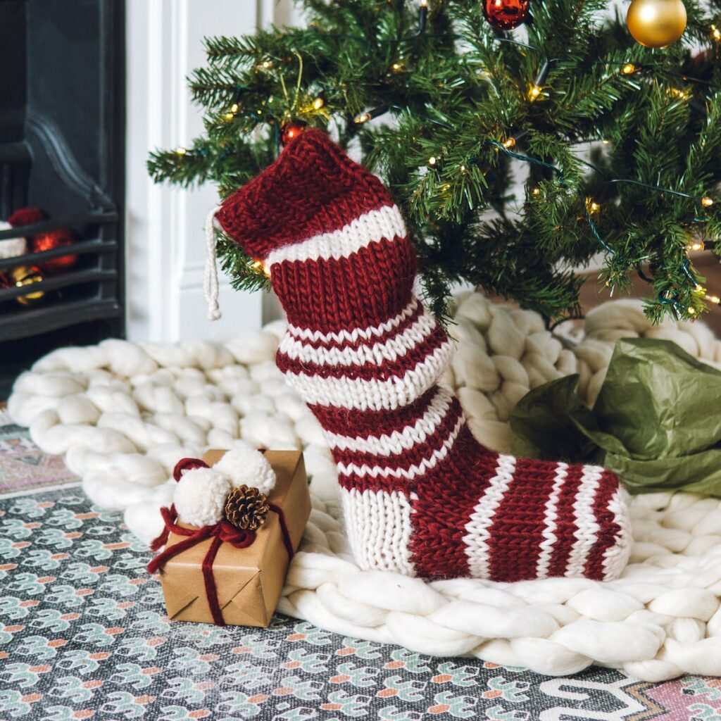 Candy Cane Christmas Stocking - Knitting Pattern - Lauren Aston Designs